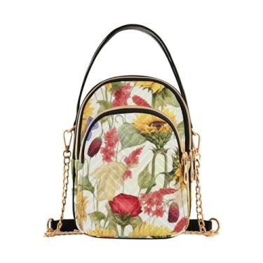 Imagem de GAIGEO Bolsa transversal feminina de cacto e plantas, bolsa tiracolo casual, bolsa de ombro pequena para mulheres, Girassóis e milho em um branco-1, One Size