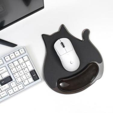 Imagem de Mouse pad de gato com suporte de pulso em gel - Mouse pad ergonômico transparente com base antiderrapante para teclado de computador digitação alívio da dor/laptop/jogos/casa/escritório (gato preto)