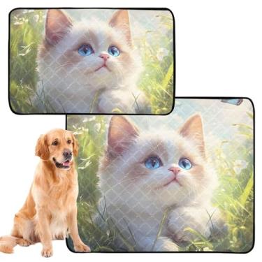 Imagem de TSENQUE Cute Kitten Ragdoll Cat Spring Lavável para Cachorro Pee Pads Reutilizáveis Pet Cat Tapete Impermeável Antiderrapante Absorvente Almofada de Parto, Médio + Grande, Conjunto de 2