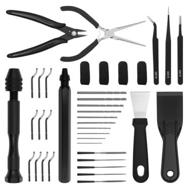 Imagem de 38 peças kit de ferramentas de impressora 3D portátil acessórios de impressora 3D com ferramenta de rebarbação broca manual de agulhas raspador para bricolage feito à mão e criação de arte (preto)