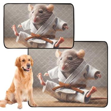 Imagem de TSENQUE Almofadas de xixi para cães, lavável, rato, karatê, rato, fofo, reutilizável, almofada absorvente para gatos, tapete de parto impermeável para cães, médio + grande, conjunto de 2