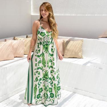 Imagem de Vestido Maria – Longo com Decote nas Costas Estampado Verde-Feminino