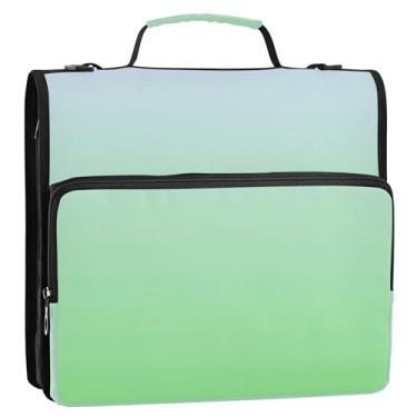 Imagem de Fichário elegante azul claro verde gradiente com 3 anéis de 3,8 cm D fichário organizador com zíper com alça bolsa escolar floral, suporte para 500 folhas