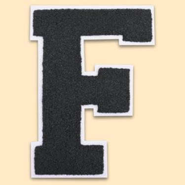 Imagem de QianSiLi Adesivos de letras universitárias de chenille preto de 11 cm, letras grandes para jaquetas Letterman, moletons com capuz, mochilas, coletes, roupas, adesivos individuais da letra F