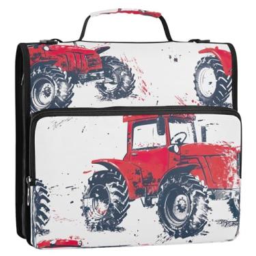 Imagem de Fichário com zíper de grande capacidade para trator vermelho com 3 anéis para organização de escritório