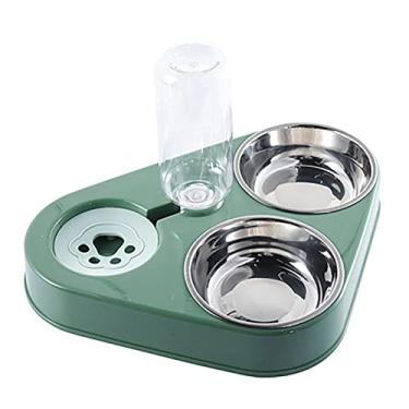 Imagem de Alimentador automático para animais de estimação, tigela dupla de aço inoxidável integrada anti-ponta, tigela triangular para gatos, adequada para animais pequenos, médios e grandes, gatinhos, cães, coelhos