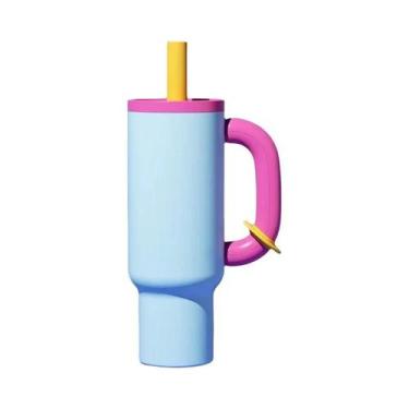 Imagem de Caneca Térmica Grande De Aço Inoxidável De 40oz Com Canudo E Alça Para