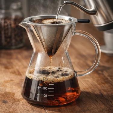 Imagem de Cafeteira de Borossilicato Vidro com Filtro Aço Inox 400ml Jarra P/Café Manual