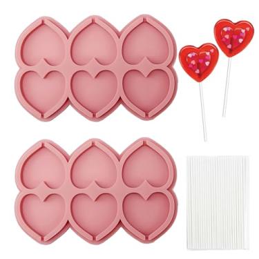 Imagem de Moldes de silicone de pirulito de coração de 5 cm com 20 palitos moldes de chocolate para decoração de bolo de sobremesa no dia dos namorados