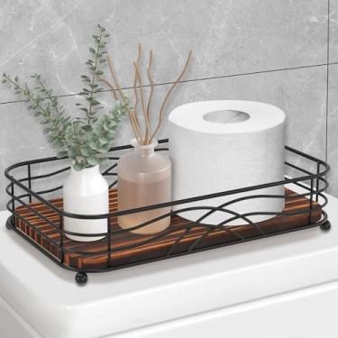 Imagem de Suporte de guardanapo de banheiro Suporte de guardanapo de hóspedes para banheiro bandeja de toalha de papel de metal de madeira com fundo antiderrapante para higiene pessoal de cozinha