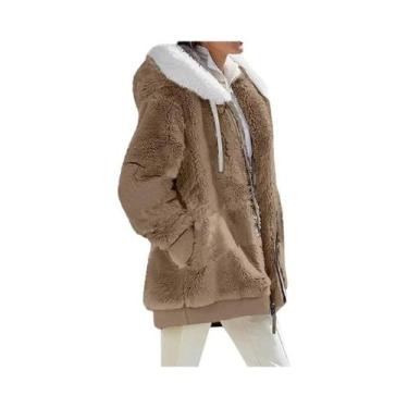 Imagem de Jaqueta Feminina De Inverno Com Capuz E Zíper Em Cashmere E Fleece, Ca