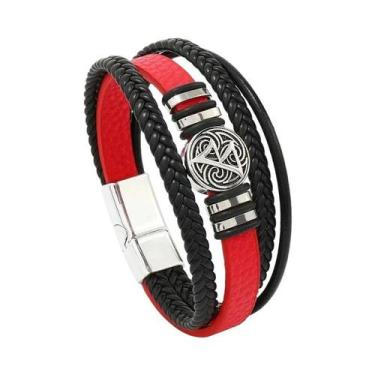 Imagem de Pulseira De Couro Trançada Multi-Camadas Inspirada Em Vikings Para Hom
