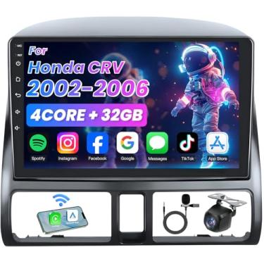 Imagem de Rádio automotivo de 4 núcleos para Honda CRV 2002-2006: tela sensível ao toque HD IPS de 9 polegadas para substituição CarPlay e Android Auto GPS 5GWiFi unidade principal Bluetooth5.0 SWC Câmera