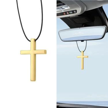 Imagem de Lyxheth Ornamentos de pendurar em cruz para espelho retrovisor de carro, pingente de carro, pingente de espelho retrovisor de metal cruzado, acessórios de suspensão de carro com pingente universal