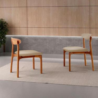 Imagem de Conjunto com 2 Cadeiras Italia Linho Bege e Imbuia Natural - Modern