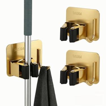 Imagem de Blueden Organizador de esfregão e vassoura para pendurar na parede, sem furadeira, cabides de ferramentas utilitárias de metal, montáveis na parede, organizador de armário de garagem, pesado, rack de