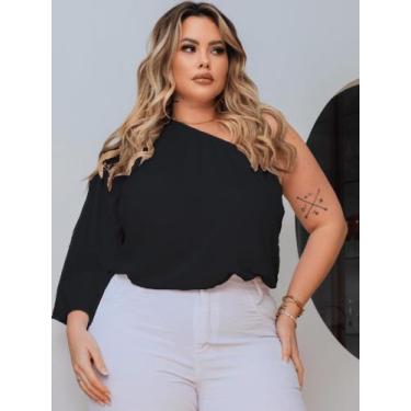 Imagem de Blusa Feminina Plus Size Mula Manca Cropped Bata Ajustável Disfarça Ba