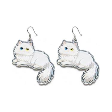 Imagem de OSCCI Adoráveis brincos em forma de gato – design animal acrílico com ganchos de liga durável, brincos hipoalergênicos modernos para mulheres e amantes de animais de estimação, Acrílico, Sem pedra