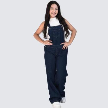 Imagem de Jardineira calça macacão jeans com alça infantil juvenil 10 ao 16 - RJ