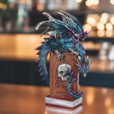 Imagem de ICE ARMOR Dragão azul de 22 cm de altura em um livro, estatueta, escultura, ornamento, decoração de casa/quarto, ideias para inauguração de casa, feriados e aniversários, ótimo item colecionável