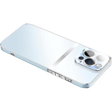 Imagem de ORKDFJ Capa para iPhone 15Pro Max/15 Pro/15 Plus/15, capa de vidro fosco com protetor de lente de câmera capa protetora fina para mulheres e homens (cor: azul, tamanho: 15 Plus)