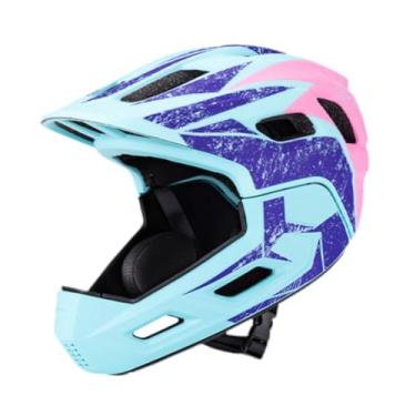 Imagem de predolo Capacete de ciclismo infantil leve com protetor de queixo removível, ideal para ciclismo de estrada, skate e bicicleta, Rosa Azul