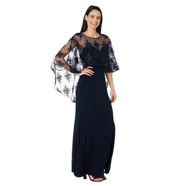 Imagem de R&M Richards Vestido feminino longo com lantejoulas, Azul-marinho/cinza-acastanhado, 48