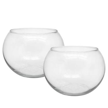 Imagem de Jogo 2 Vasos de Vidro Redondo Tipo Aquário 2,2 Litros Decorativo Arranjos e Terrários