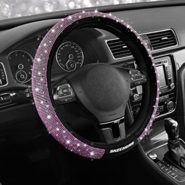 Imagem de Skechers Capa de volante feminina brilhante, couro com strass de cristal brilhante, presente interior de carro elegante, ajuste universal 35,5 cm 1/5.1-38.1 cm para carros, SUVs, caminhões, diamante