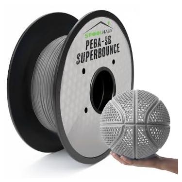 Imagem de Filamento PEBA 1,75 mm Full 1kg SpoolHaus Super Bounce | Filamento flexível de alto rebote | O super TPU 78% retorno de energia | Filamento de impressora 3D de basquete sem ar saltitante, leve, cinza