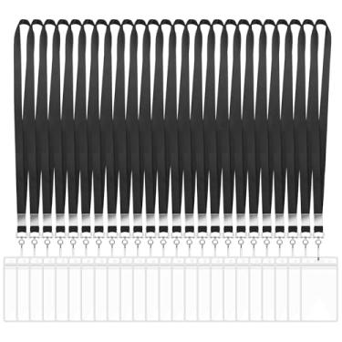 Imagem de Pacote com 24 cordões para crachás de identificação, crachá de identificação para cartões de navio, à prova d'água para funcionários de equipe de escritório escolar (preto)