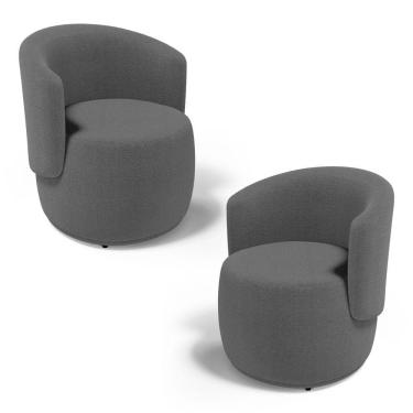 Imagem de Kit 02 Poltronas Decorativas Aisha Orgânica Bouclê Cinza Escuro - Desk Design