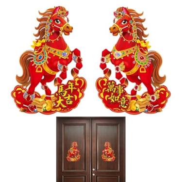 Imagem de Placa De Porta Chinesa,Artesanato Decorativo De Cavalo | 2 Unidades De Placa Decorativa Cavalo Vermelho Para Parede,Para Exterior Pátio Quarto Entrada Local De Trabalho E