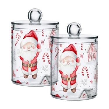 Imagem de xigua Pacote com 2 lindos suportes de Natal para bolas de algodão, cotonete – Frasco de plástico de boticário de armazenamento versátil transparente de 400 ml para banheiro e organização de