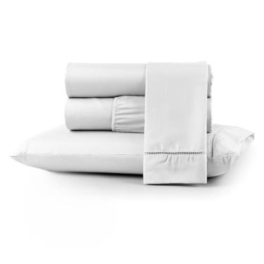 Imagem de Jogo de Cama Macio 400 Fios Versátil para Camas de Casal e Solteiro, Fixação Segura com Elástico(BRANCO,KING)