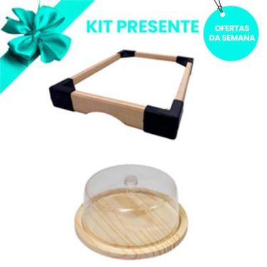 Imagem de IMPERDÍVEL KIT Bandeja e Boleira de Madeira Natural com tampa, Cozinha