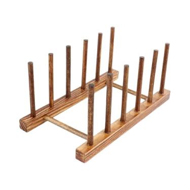 Imagem de Suporte de tampa de panela bonito escorredor de pratos organizador de cozinha prático suporte de exibição de livros multifuncional (marrom-5 grades)
