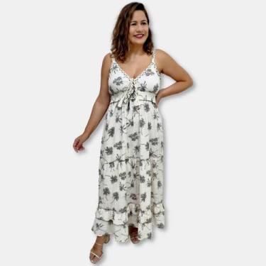 Imagem de Vestido Longo Indiano Boho Alça Estampa Coqueiros Amarração - Sarat Mo