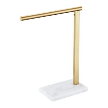 Imagem de KOKOSIRI Toalheiro de mão barra de toalha de pé com base de mármore estável para bancada de banheiro, aço inoxidável dourado escovado 48 cm altura THS0006-BG