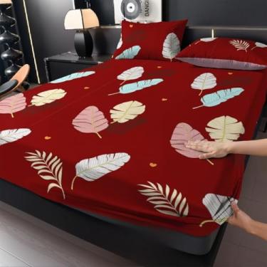 Imagem de Jogo de Lençol Listras Preto e Branco 3 Peças Percal Estampado Solteiro/Casal/Queen(Outono vermelho,Casal 03 Peças)