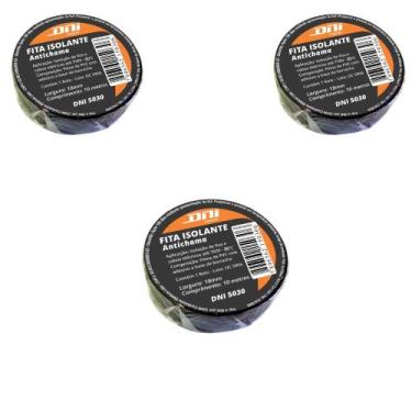 Imagem de Kit 3 fita isolante pvc preta - rolo 10 metros - dni
