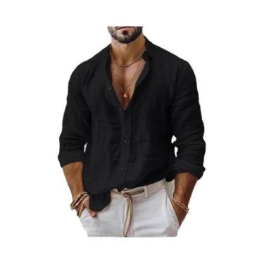 Imagem de Camisa Masculina De Verão Leve E Respirável Em Algodão E Linho, Cor Só