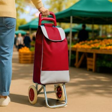 Imagem de Carrinho de Compras Feira Mercado Dobrável 30 kg Grande Dobrável Portátil(Vermelho)