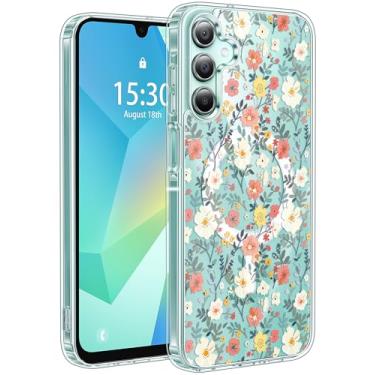 Imagem de Jkvare Capa para Samsung Galaxy A16 compatível com MagSafe, capa protetora magnética sem fio com padrão estético cristalino para mulheres e meninas - floral vintage