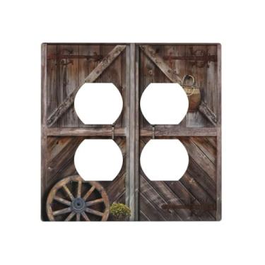 Imagem de Spshian Vintage rústico fazenda marrom madeira porta de celeiro placa de cobertura decorativa interruptor de luz 2 gangs duplex capas de tomada Gfci placa de parede receptáculo elétrico capas de placa