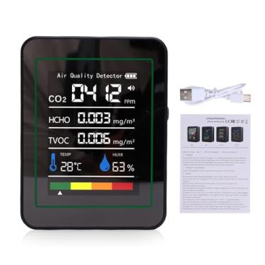Imagem de FTVOGUE Detector de CO2 HCHO TVOC 5 Em 1 Monitor Portátil de Qualidade do Ar Com Tela Colorida para Temperatura, Umidade, Escritório Doméstico (MT05 Preto)