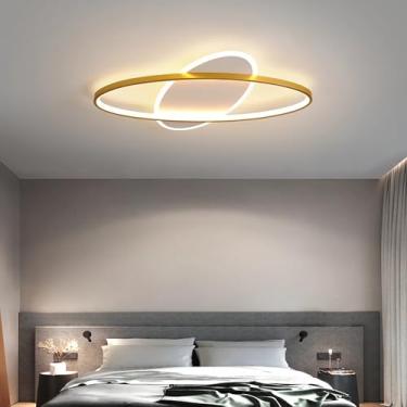 Imagem de Luminária de teto LED moderna e minimalista com controle remoto, formato oval, dimerizável, ideal para quarto, sala de estar, sala de jantar, apartamento ou casa de campo. Possui cúpula em a