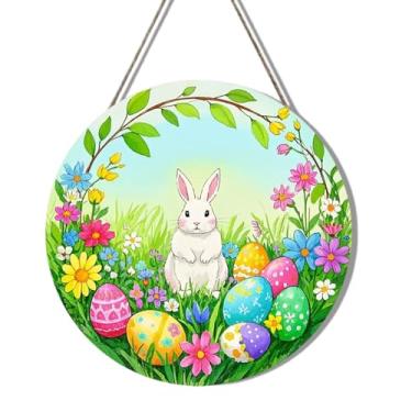 Imagem de Guirlanda de Páscoa, guirlanda de coelho fofo para uso ao ar livre com design de flor de ovo de páscoa, guirlanda de varanda rotundity de 30,5 cm, guirlanda de madeira para porta da frente, decoração