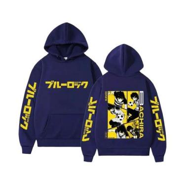 Imagem de Moletom Masculino Azul De Fleece Manga Longa Estilo Harajuku Punk Casu