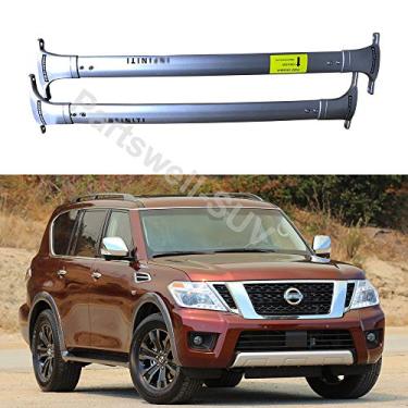 Imagem de YiXi-Partswell 2 peças de rack de teto barras transversais bagageiro de alumínio adequado para Nissan Armada 2017-2020 - prata